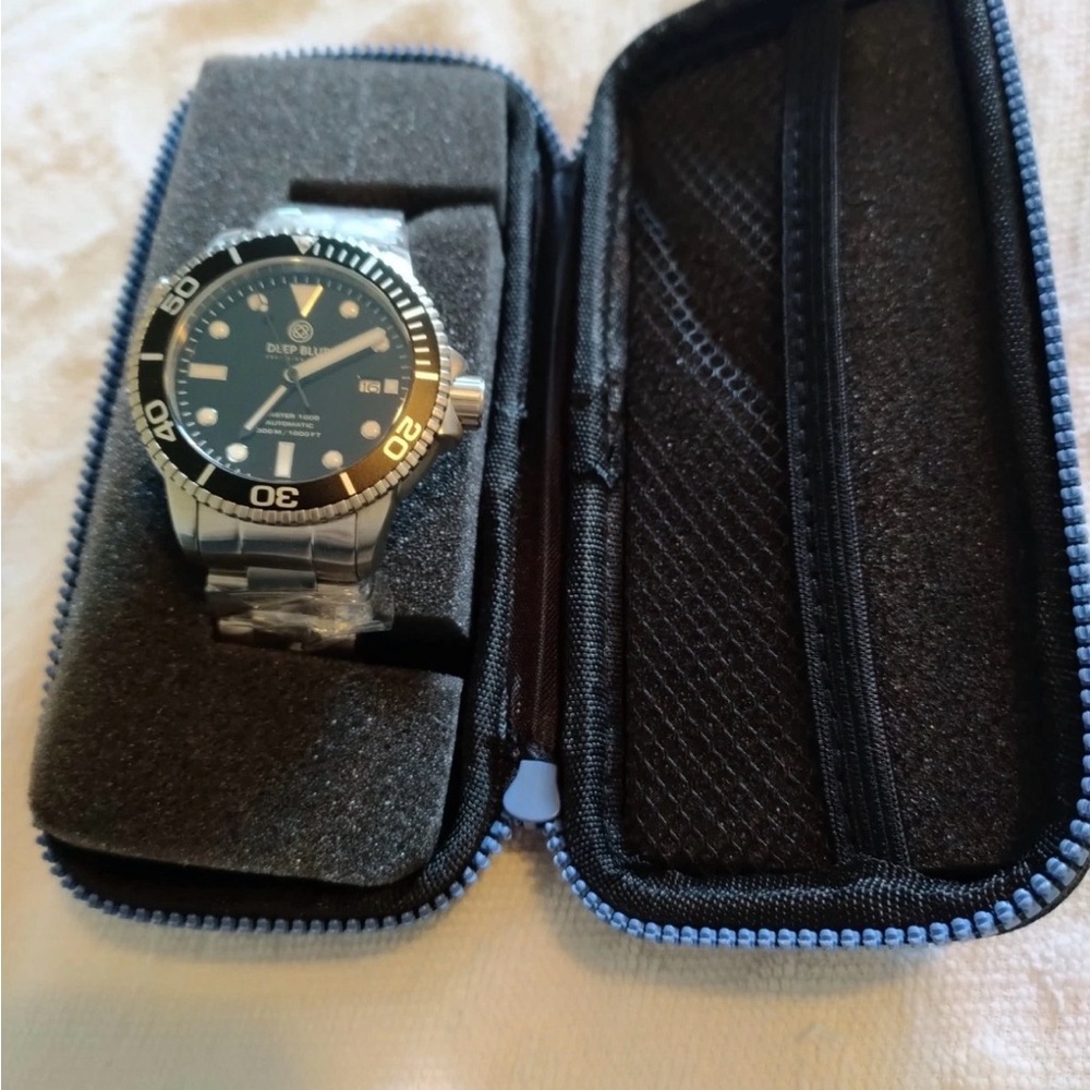 NEW Deep Blue Automatic Master 1000 Silver and Black Dive Watch